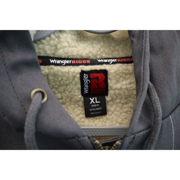 Wrangler Riggs Workwear Men's Sz XL Charcoal Duck Sherpa Lined Full Zip Jacket - Picture 3 of 12